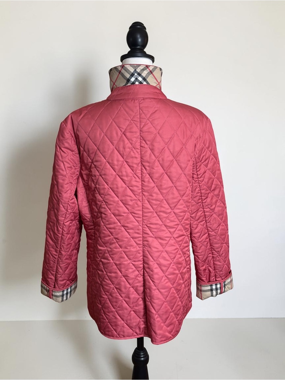 Burberry London Coral Pink Diamond Quilted Nova Check Lined Jacket Large *Flaws - Picture 3 of 16